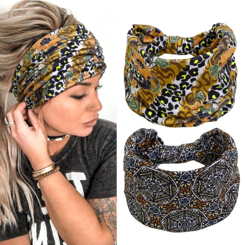 Boho haarbanden extra breed 7 inch tie-dye 2-pack