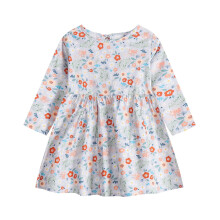 Prinsessenjurk voor peutermeisjes, grijs, katoen, bloemenprint, lang model