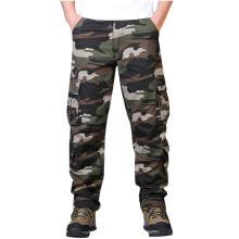 Pantalones largos de algodón para hombre con estampado de camuflaje azul