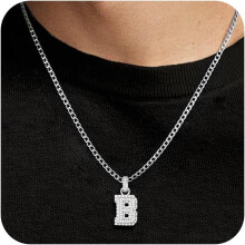 Initial pendant necklace for men 18K gold plated 20 inch