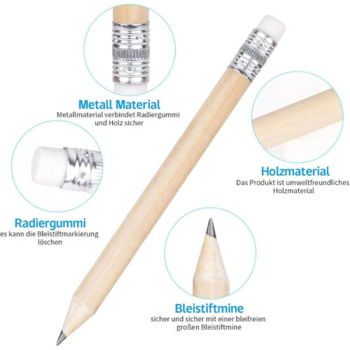 Mini wooden pencils with eraser 10 cm 50-pack 2