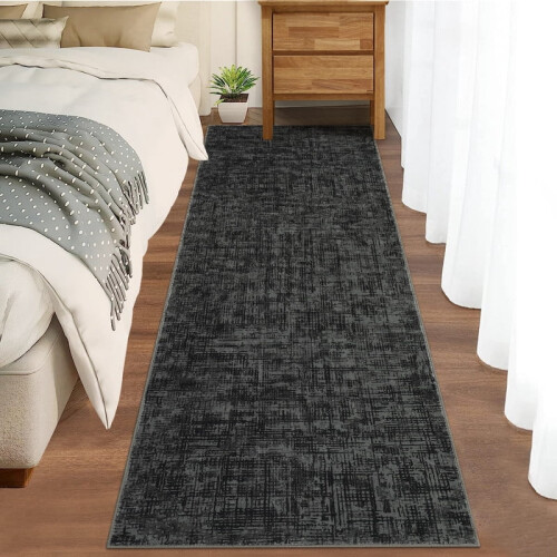 Modern abstract runner rug washable non-slip 2x6 ft black