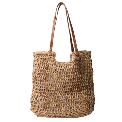 Große Damen-Schultertasche aus Stroh mit Lochmuster