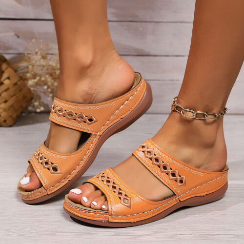 Women's Orange Wedge Sandals Comfortable Size 8.5 2