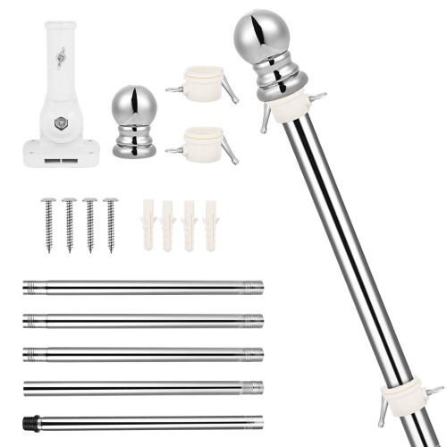 Adjustable Outdoor Flag Pole with Mounting Bracket Set