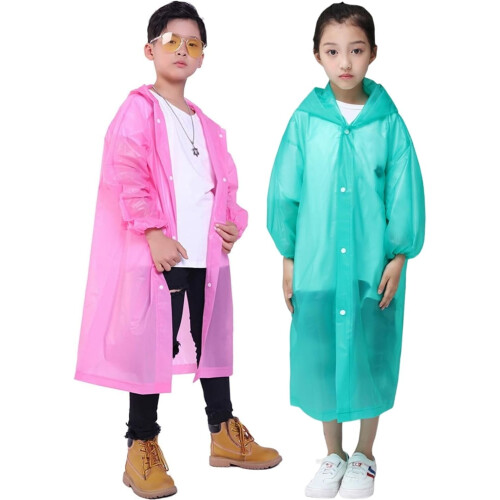 Kids' EVA Rain Poncho with Hood, 2-Pack