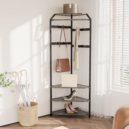 Corner coat rack with shoe bench and 12 hooks