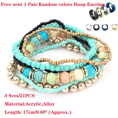 HEVIRGO Boho Multilayer Elastische Kralenarmbanden 3 Sets (21