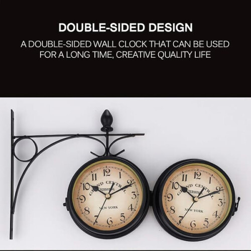 Retro Double-Sided Wall Clock Antique Iron Black 2