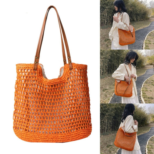 Große Damen-Schultertasche aus Stroh mit Lochmuster 1