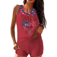 Conjunto de baño tankini de dos piezas para mujer con la bandera estadounidense.