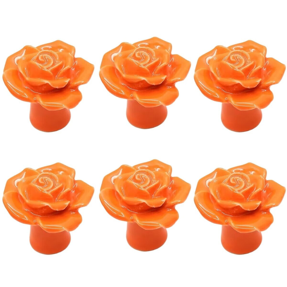 Antique Rose Cabinet Knobs Vintage Ceramic 6 Pcs Orange 9418476860539