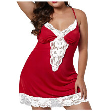 Conjunto de lencería babydoll de encaje rojo para mujer, tallas grandes
