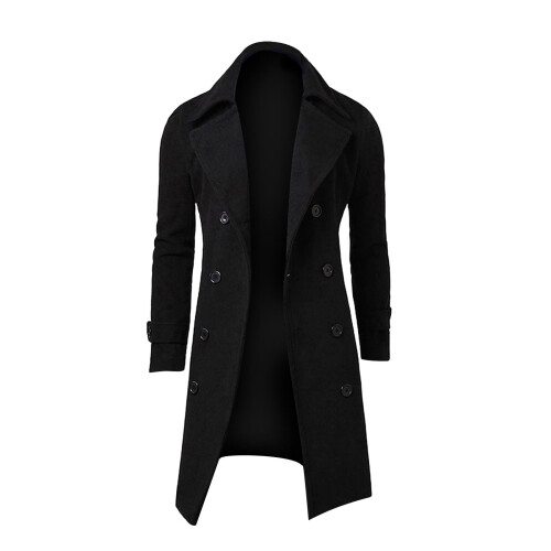 Herre Slim Trenchcoat Sort Dobbeltradet XXL 1