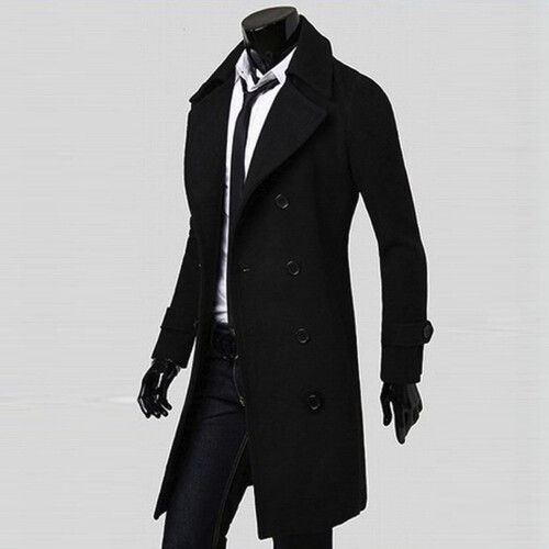 Herre Slim Trenchcoat Sort Dobbeltradet XXL 2