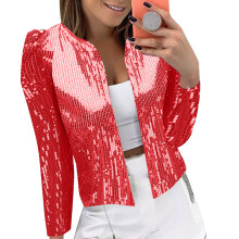 Chaqueta tipo blazer de lentejuelas para mujer, manga larga y corte cropped.