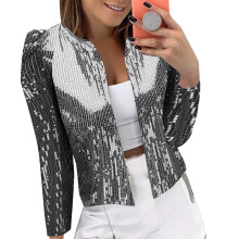 Paillettenblazer für Damen, langärmelig, kurz geschnitten