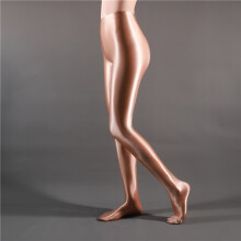 Dameslegging met hoge taille, bruin, doorschijnend en glanzend.