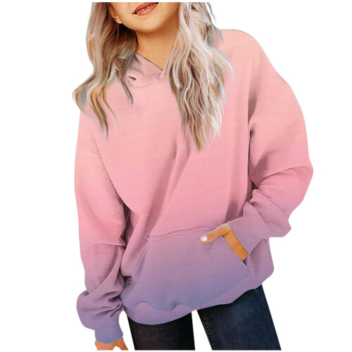 Moletom feminino com capuz, manga comprida e bolsos, em degradê confortável. 1