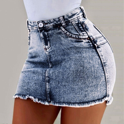 Blå sommermini-denimnederdel med lommer til kvinder 1