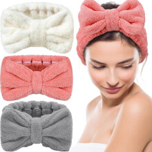 Diadema de microfibra ajustable para lavar la cara, para mujer (paquete de 3)