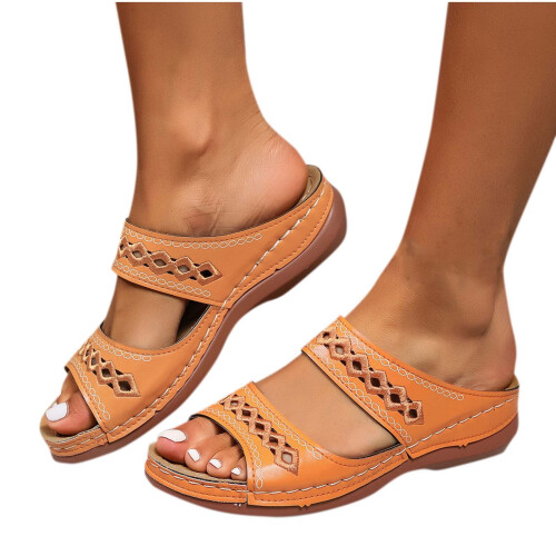 Women's orange wedge sandals comfortable large size