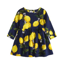 Prinsessenjurk voor peutermeisjes, katoenen jurk met bloemenrok, marineblauw.