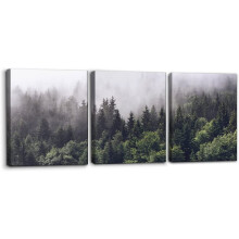 Brouillard sur une forĂŞt de pins, toile style rustique moderne, 12 x 16 x 3 pouces
