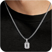 Initial pendant necklace for men 18K gold plated 20 inch