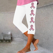 Calças Capri Femininas de Cintura Alta com Estampa de Laço Rosa