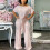 Rosa kveldsjumpsuit med bare skuldre til dame 2
