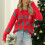 Dame Julepullover Rund Hals Rød Lang 2