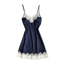 Conjunto de lencería de encaje para mujer, vestido azul oscuro