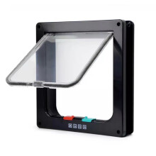 (Black,L)Pet Flap Lockable Frame Door Home Cat Supplies Acrylic Secure Dog Mate Durable