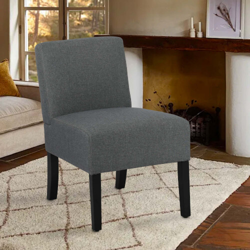 Upholstered Dining Chair Grey Fabric with Solid Wood Legs
