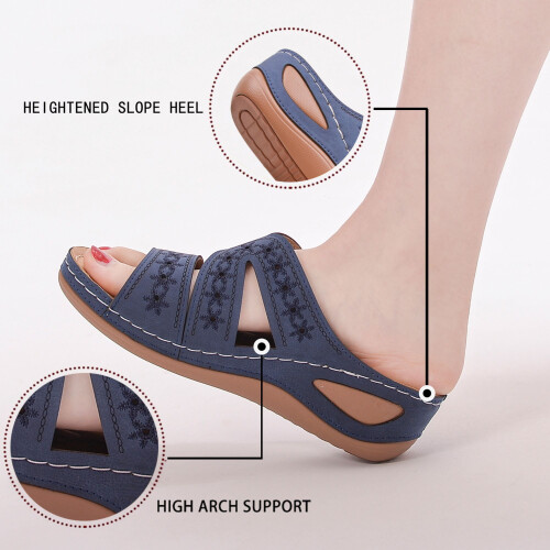 Sandali con zeppa floreale da donna con supporto plantare, taglia 7 2