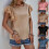 Women's casual ruffle short sleeve knit top solid color 7