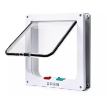 (White,L)Pet Flap Lockable Frame Door Home Cat Supplies Acrylic Secure Dog Mate Durable