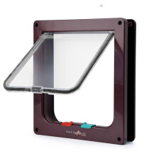 (Coffee ,L)Pet Flap Lockable Frame Door Home Cat Supplies Acrylic Secure Dog Mate Durable