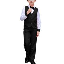 Costum casual de culoare solidă pentru băieți cu papion, negru, 7-8 ani