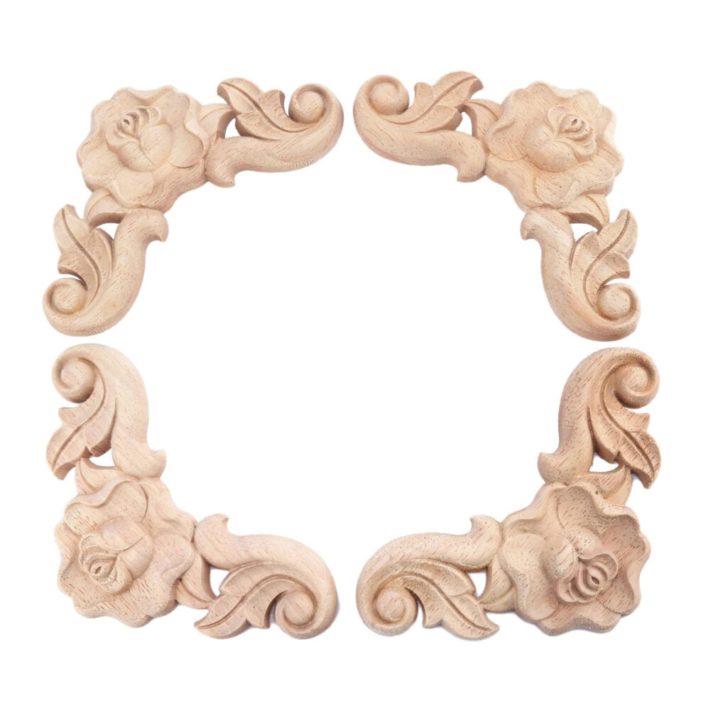 Wooden Carved Rose Appliques Onlays 4-Pack 9178400783838