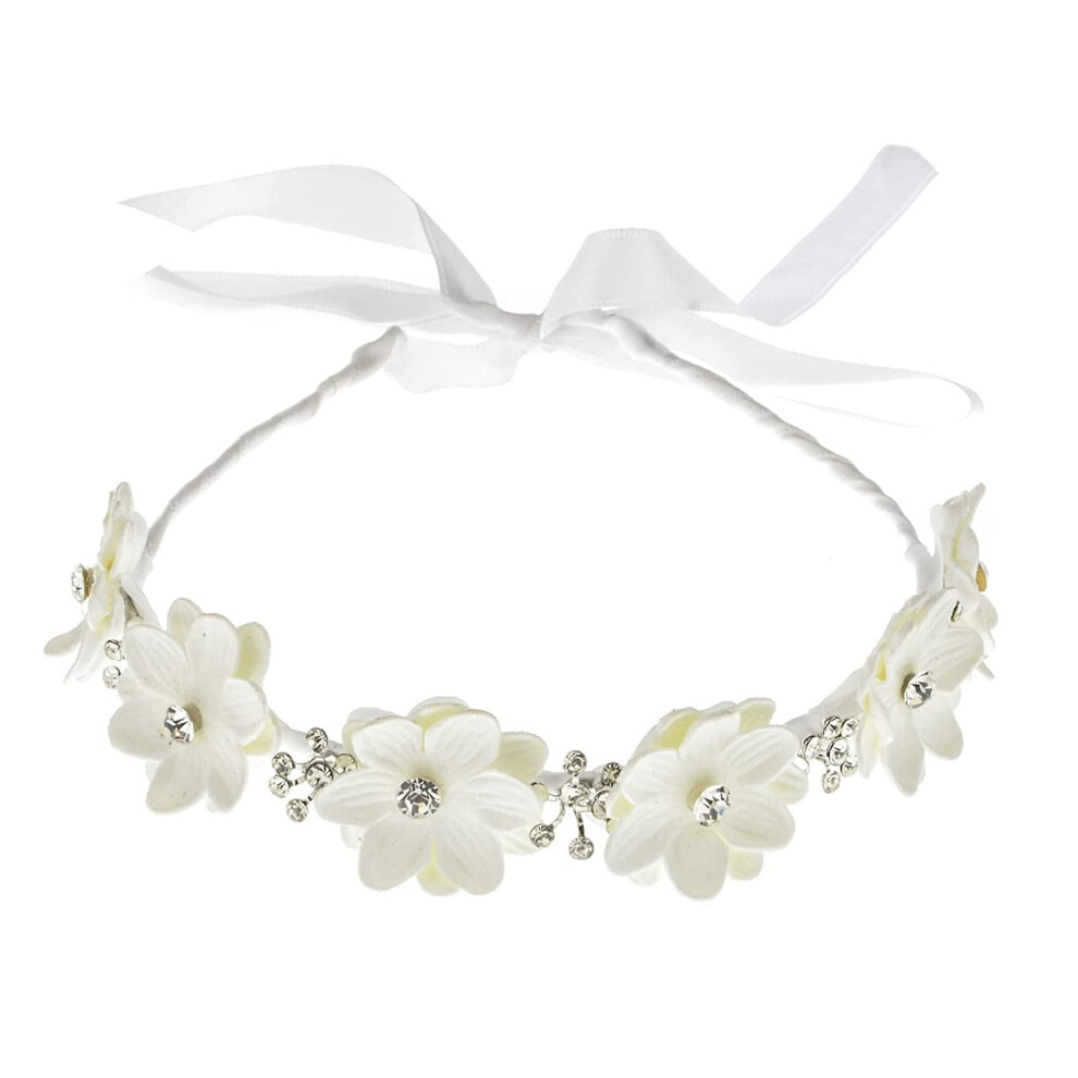 Flower Girl Headpiece White Floral Wreath Hair Accessory