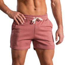 Pantalones cortos de algodón para hombre con bolsillos, color rojo sandía.