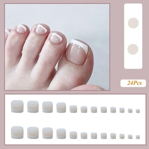 Fake Toenails Square Short Acrylic 24 Pcs White 1
