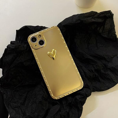 iPhone 13 Pro matte metal case with 3D heart design Silver 1