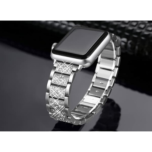 Apple Watch metal strap with three pearl diamonds silver 1