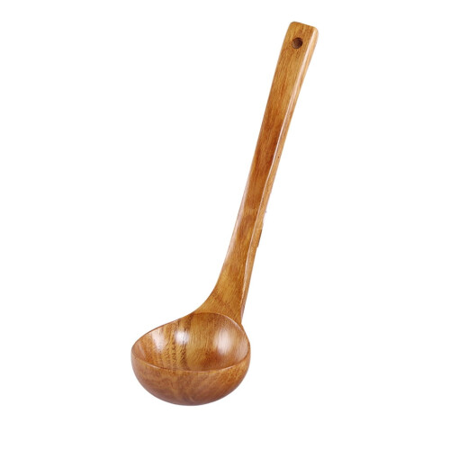Colher de sopa de madeira com acabamento natural, cabo longo e gancho1