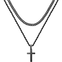 Collier croix pour homme en acier inoxydable doré, noir et argent