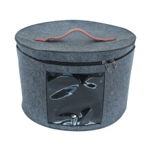 Úložný box na klobouky, kulatý, skládací, šedý, střední