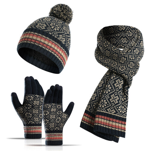 Unisex-Schal-Mütze-Handschuh-Set mit Schneeflockenmuster
